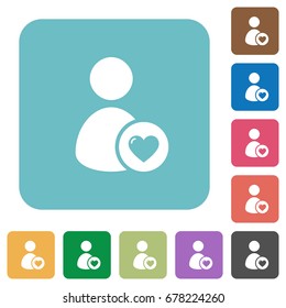 Favorite user white flat icons on color rounded square backgrounds