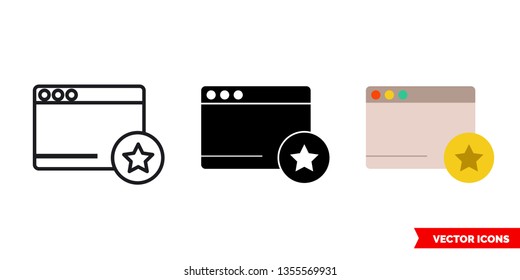 Favorite window icon of 3 types: color, black and white, outline. Isolated vector sign symbol.