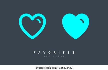 Favorites, heart set of isolated minimal flat linear icons. Line vector icons for websites and mobile minimalistic flat design. Modern trend concept design style illustration symbol