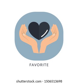 Favorites icon with hand flat design