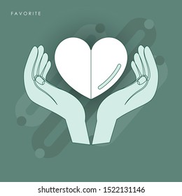 Favorites icon with hand flat design. Concept of line icon with green theme