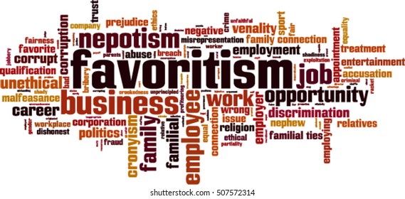 Favoritism word cloud concept. Vector illustration