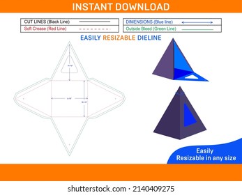 Favour box or pyramid gift box square size dieline template and 3D box