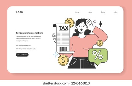 Favourable tax conditions for small business web banner or landing page. Positive aspect about starting and developing a local business. Potential for growth. Flat Vector Illustration