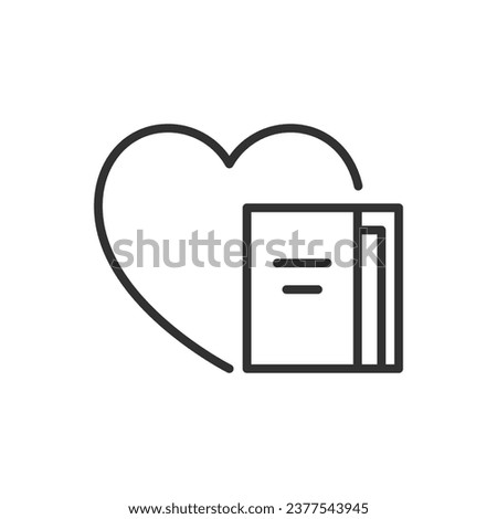 Favourite book, linear icon. Heart and book. Line with editable stroke