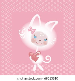 Favourite cat the girl on a pink background
