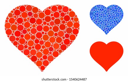 Favourite composition of filled circles in variable sizes and shades, based on favourite icon. Vector filled circles are composed into blue collage. Dotted favourite icon in usual and blue versions.