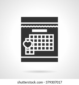 Favourite day checked on a calendar page. Love date, dating and wedding. Flat black style single vector icon. Element for web design, business, mobile app. 