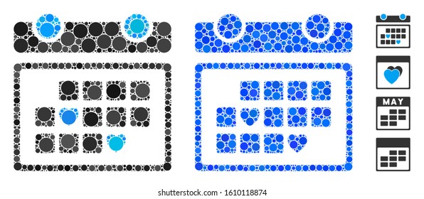 Favourite days composition of spheric dots in various sizes and color tints, based on favourite days icon. Vector round dots are united into blue composition.