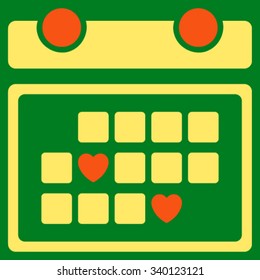 Favourite Days vector icon. Style is bicolor flat symbol, orange and yellow colors, rounded angles, green background.