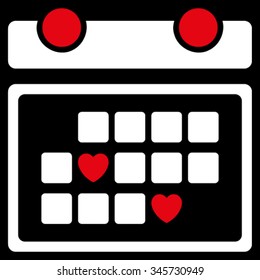 Favourite Days vector icon. Style is bicolor flat symbol, red and white colors, rounded angles, black background.