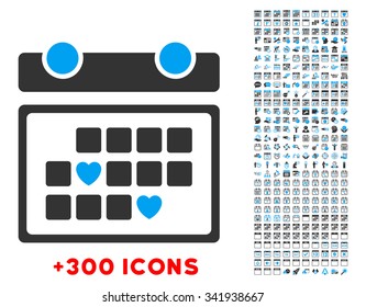 Favourite Days vector pictogram with additional 300 date and time management icons. Style is bicolor flat symbols, blue and gray colors, rounded angles, white background.
