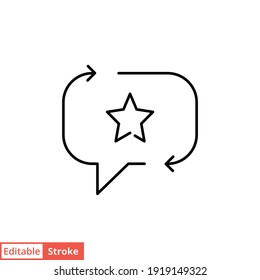 Favourite feedback line icon. Testimonials and customer relationship management concept. Bubble speech star outline style. Vector illustration isolated on white background. Editable stroke EPS 10. 