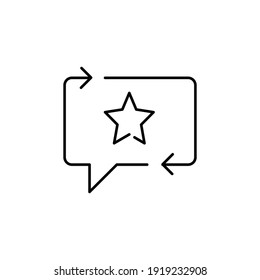 Favourite feedback line icon. Testimonials and customer relationship management concept. Bubble speech star outline style. Vector illustration isolated on white background. EPS 10.