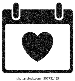 Favourite Heart Calendar Day grainy textured icon for overlay watermark stamps. Flat symbol with unclean texture. Dotted vector black ink rubber seal stamp with grunge design on a white background.