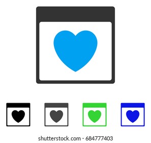 Favourite Heart Calendar Page flat vector pictogram. Colored favourite heart calendar page gray, black, blue, green icon versions. Flat icon style for graphic design.