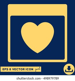 Favourite Heart Calendar Page icon. Vector EPS illustration style is flat iconic symbol, yellow color.