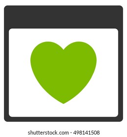 Favourite Heart Calendar Page vector pictograph. Style is flat graphic bicolor symbol, eco green and gray colors, white background.