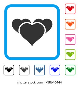 Favourite Hearts icon. Flat grey iconic symbol in a light blue rounded square. Black, gray, green, blue, red, orange color additional versions of Favourite Hearts vector.