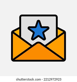 Icono favorito en el estilo de línea rellena sobre el correo electrónico, uso para la presentación de la aplicación móvil del sitio web