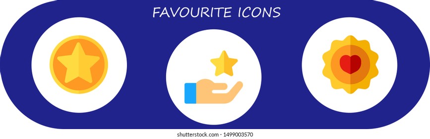 favourite icon set. 3 flat favourite icons.  Collection Of - favorite