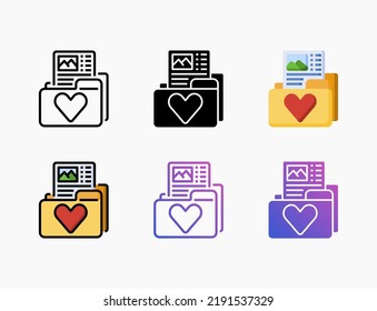 Favourite icon set with line, outline, flat, filled, glyph, color, gradient. Can be used for digital product, presentation, print design and more.