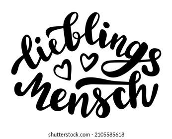 Favourite person in german language hand lettering with a doodle hearts. St.Valentines Day vector for cards, banners, wrapping paper, posters, scrapbooking, pillow, cups and fabric design. 