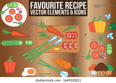 Favourite Recipe Vector Elements And Icon With Brown Gradation Background