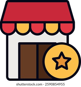 Favourite Shop Filled Line Icon for Customer Loyalty. Store bookmark symbol, preferred retailer, shopping favorites vector