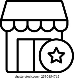 Favourite Shop outline Icon for Customer Loyalty. Store bookmark symbol, preferred retailer, shopping favorites vector