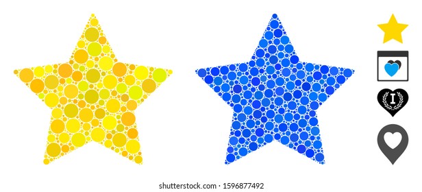 Favourites composition of small circles in various sizes and color tints, based on favourites icon. Vector small circles are grouped into blue composition.