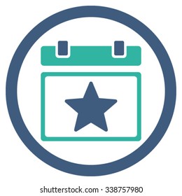 Favourites Date vector icon. Style is bicolor flat rounded symbol, cobalt and cyan colors, rounded angles, white background.