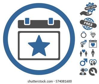 Favourites Day pictograph with bonus lovely clip art. Vector illustration style is flat rounded iconic cobalt and gray symbols on white background.