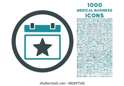 Favourites Day rounded vector bicolor icon with 1000 medical business icons. Set style is flat pictograms, soft blue colors, white background.
