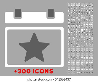 Favourites Day vector icon with additional 300 date and time management pictograms. Style is bicolor flat symbols, dark gray and white colors, rounded angles, silver background.