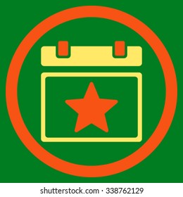 Favourites Day vector icon. Style is bicolor flat rounded symbol, orange and yellow colors, rounded angles, green background.