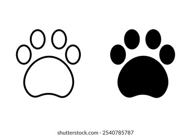 Iconos de la impresión del rastro en estilo plano. Patas y perros gato negro. Símbolo de huella animal con un fondo blanco para su diseño de Sitio web, logotipo, aplicación, Vector de interfaz de usuario EPS 10