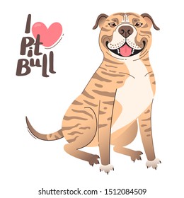 Fawn brindle brown American Staffordshire Pit Bull Terrier. I love pitbull. Vector illustration.