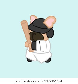 Fawn Coat French Bulldog Baseball Player Cartoon Vector Illustration