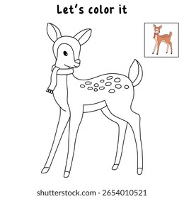 A Fawn coloring pages for kids. Trace and color fawn. A cute fawn animal vector. Fun activity coloring fawn animal for Kindergarten and preschool printable for kids. Forest animals.