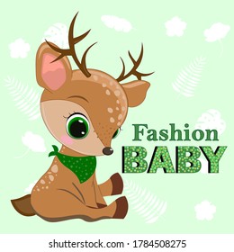 Fawn. So cute fawn. Can be used for kid's clothing. Use for print, surface design, fashion wear. Adorable  character for design of album, scrapbook, card and invitation