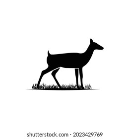 Fawn Deer Doe Roe Caribou Silhouette In The Grass Logo Design