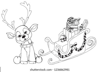 Fawn with gifts in a sleigh