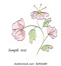 Fawn with handwritten flowers. Vector.