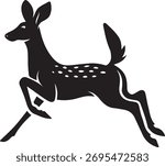 Fawn leaping silhouette with spots vector, Young deer jumping silhouette black and white