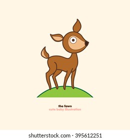 fawn on the grass. cartoon vector illustration isolated on beige background