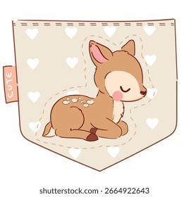 Fawn sleeping in Tasche handgezeichnet Vektorgrafik Süße Hirsche