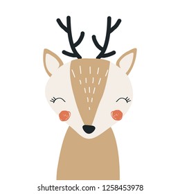 Fawn. Vector illustration for printing on children's goods, packaging paper, fabric, postcards. Cute baby background.