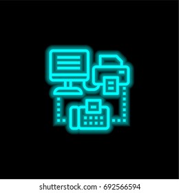 Fax blue glowing neon ui ux icon. Glowing sign logo vector