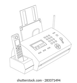 Fax contour on a white background, with phone and antenna